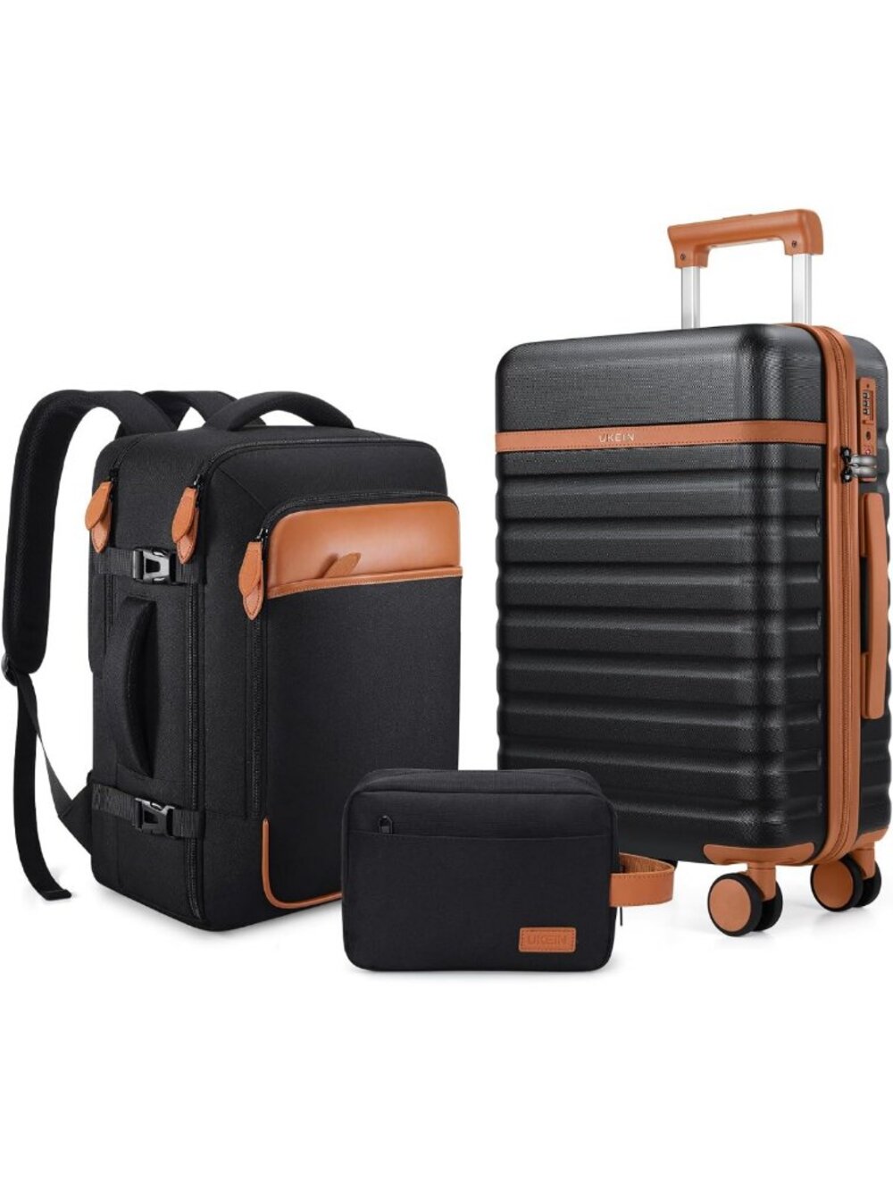 3-Piece Luggage Set, 20" Carry-On Suitcase & Backpack, Travel Essentials
